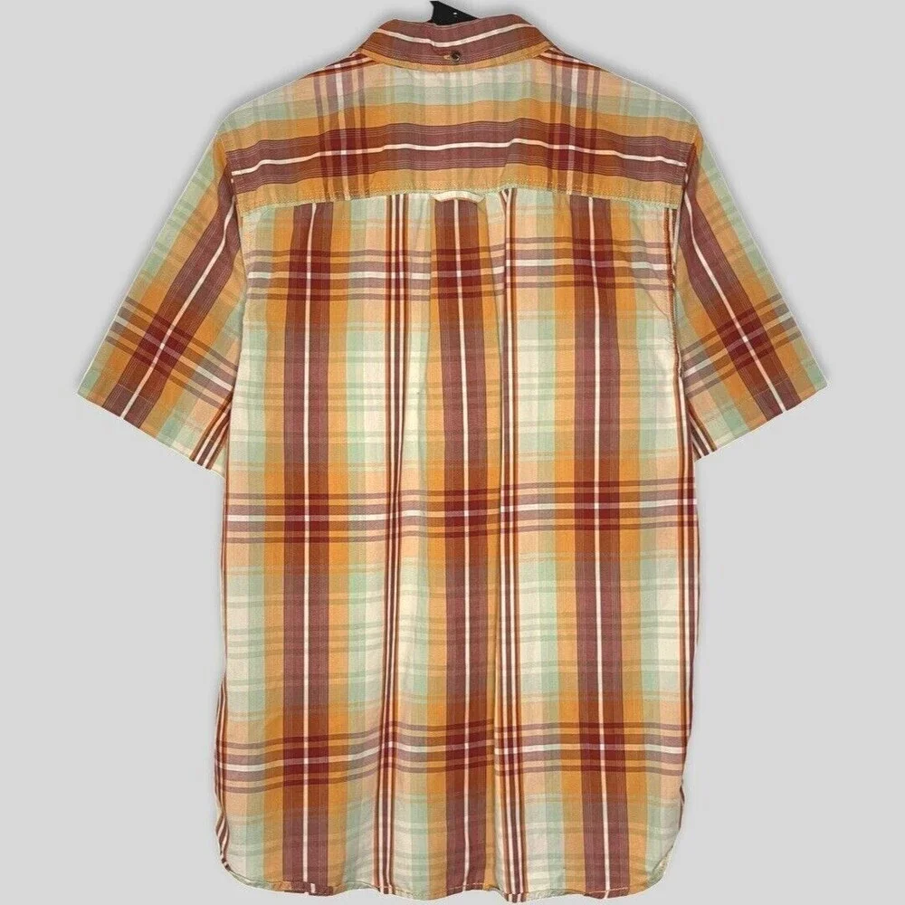 North Face Men Shirt Medium Orange Plaid Short Sleeve Delridge Button Up Outdoor